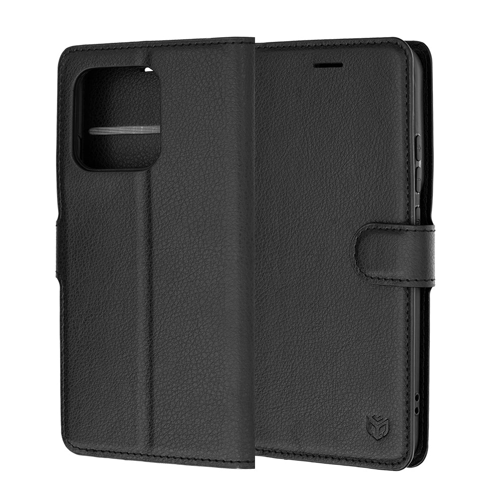 Ovitek za Motorola Edge 70 Pro, Techsuit, usnjeni folio, črn