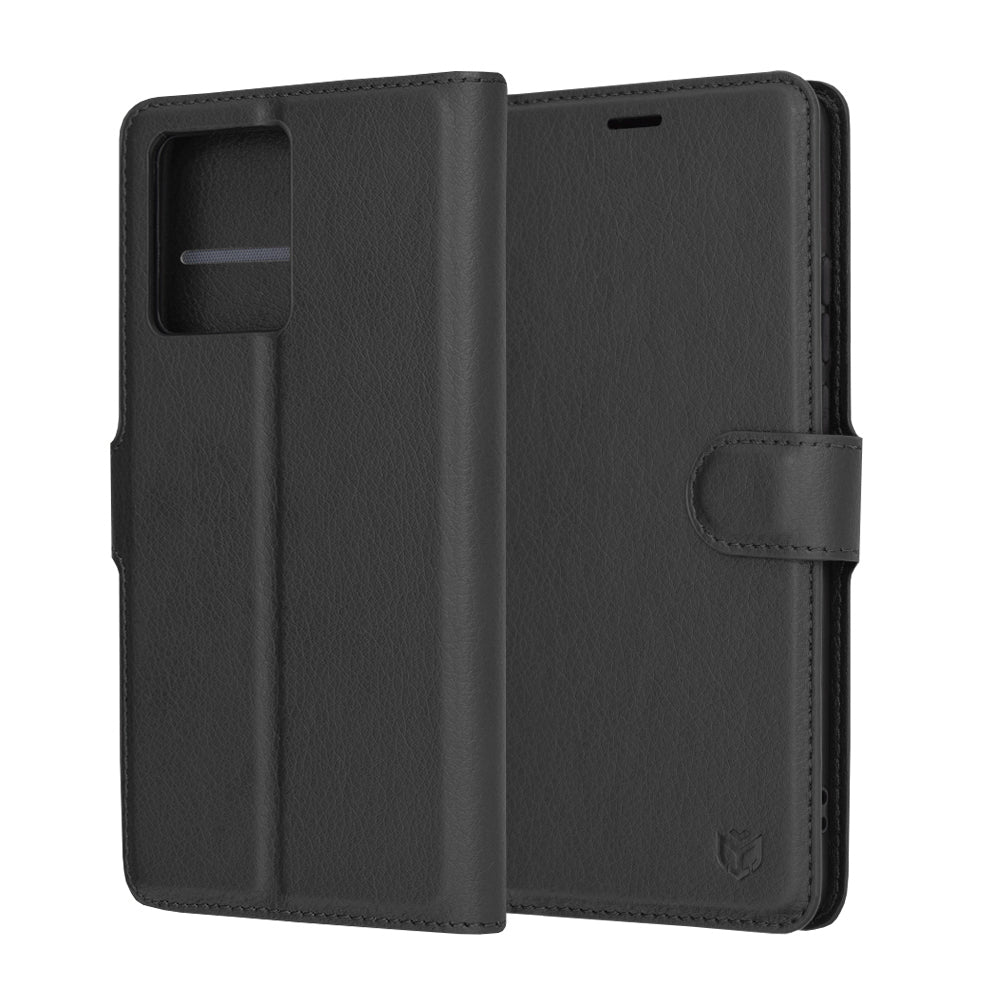 Ovitek za Motorola Moto G86, Techsuit, usnjeni folio, črn