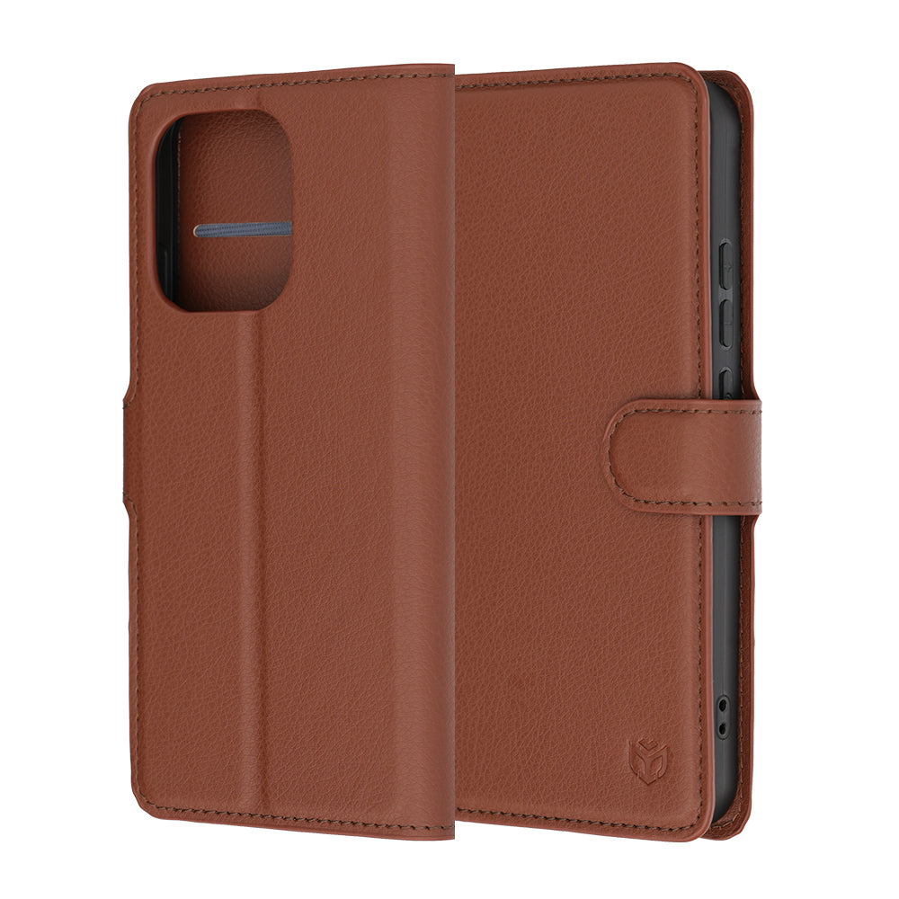 Ovitek za Oppo Reno16 F / Reno16 FS, Techsuit, usnjeni folio, rjav