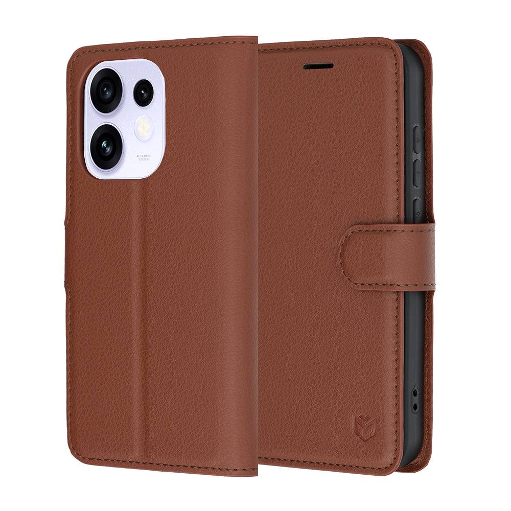 Ovitek za Oppo Reno16 / Reno16 Pro, Techsuit, usnjeni folio, rjav