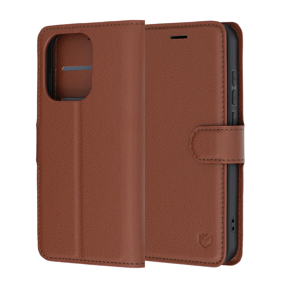 Ovitek za Oppo Reno16 / Reno16 Pro, Techsuit, usnjeni folio, rjav