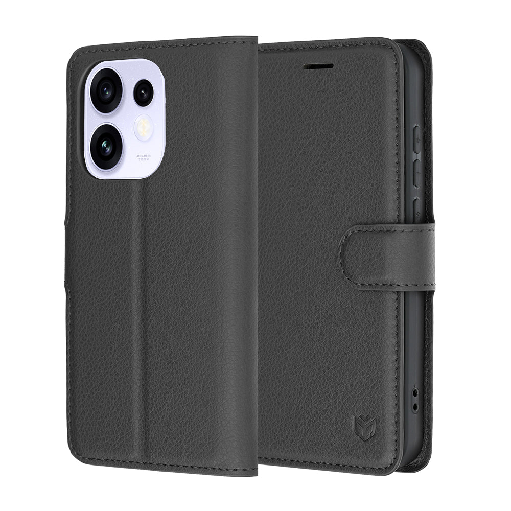 Ovitek za Oppo Reno16 / Reno16 Pro, Techsuit, usnjeni folio, črn