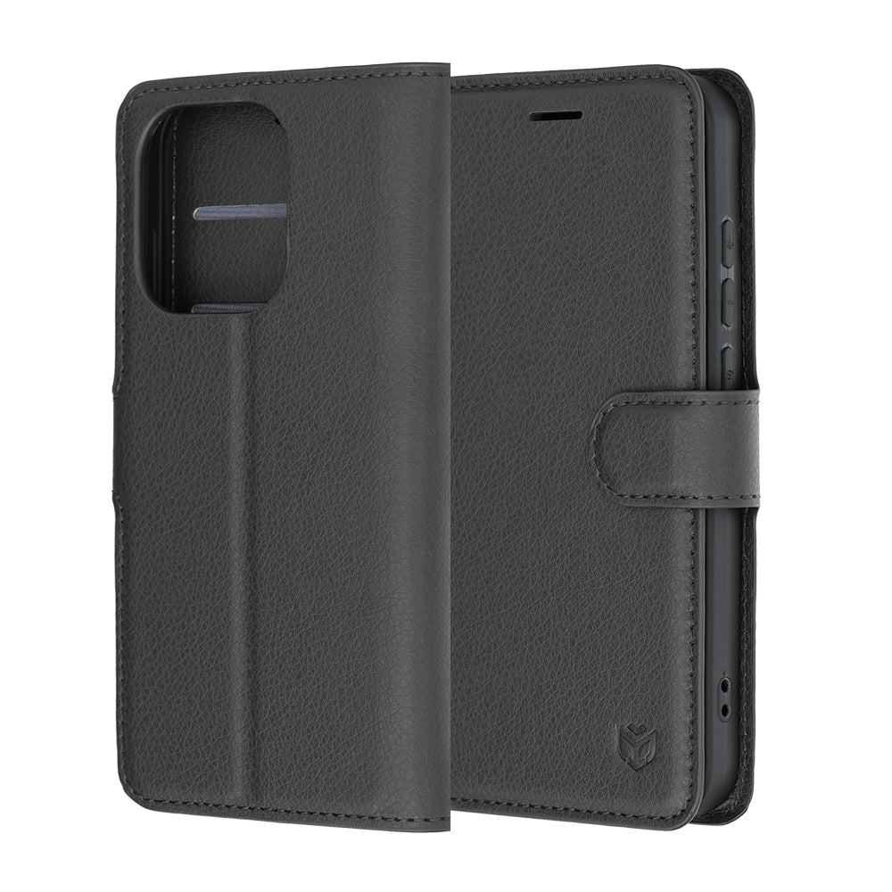 Ovitek za Oppo Reno16 / Reno16 Pro, Techsuit, usnjeni folio, črn