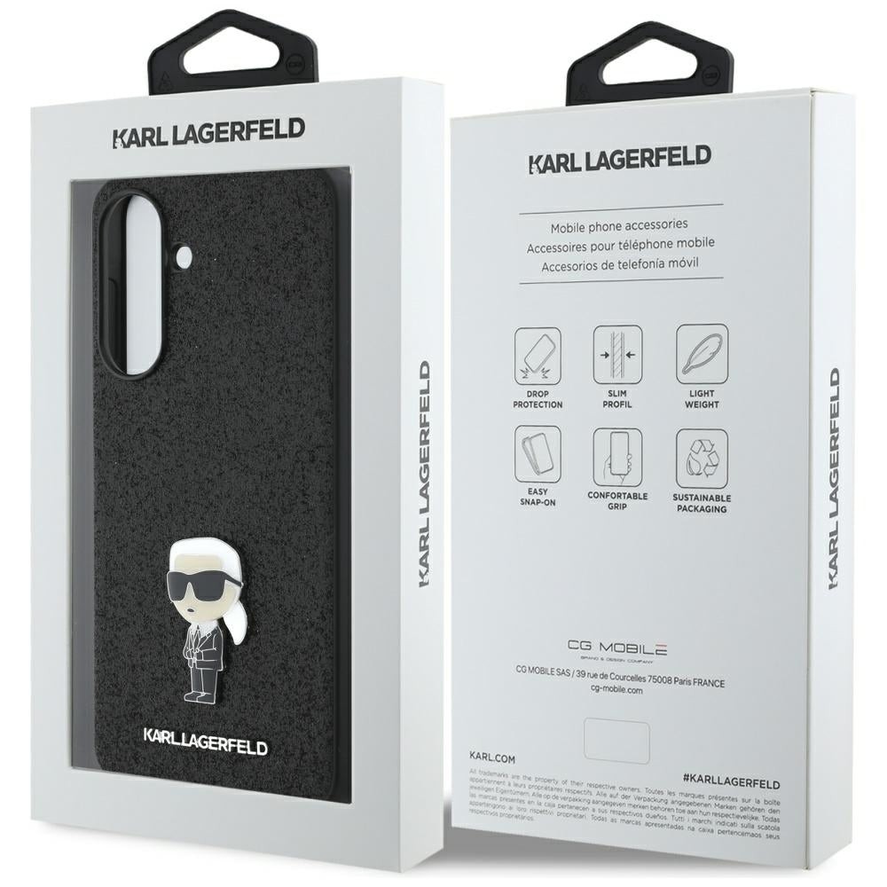 Ovitek za Samsung Galaxy A36 A366, Karl Lagerfeld, Glitter Fixed Ikonik Karl, črn