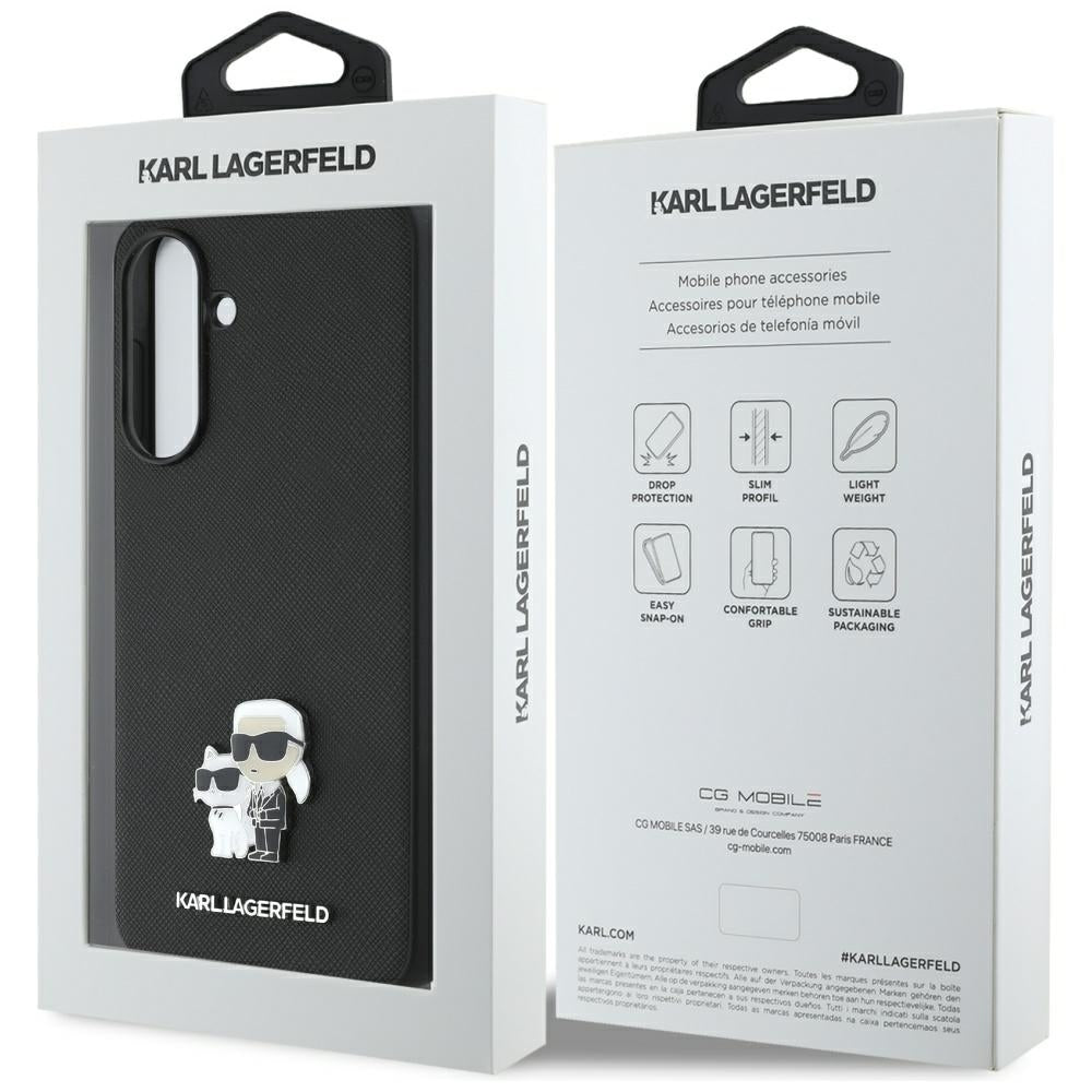 Ovitek za Samsung Galaxy A36 A366, Karl Lagerfeld, Saffiano Karl & Choupette Metal, črn