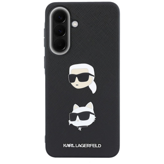 Ovitek za Samsung Galaxy A37 5G, Karl Lagerfeld, zrnati Karl & Choupette's Heads zatiči in logotip, črn