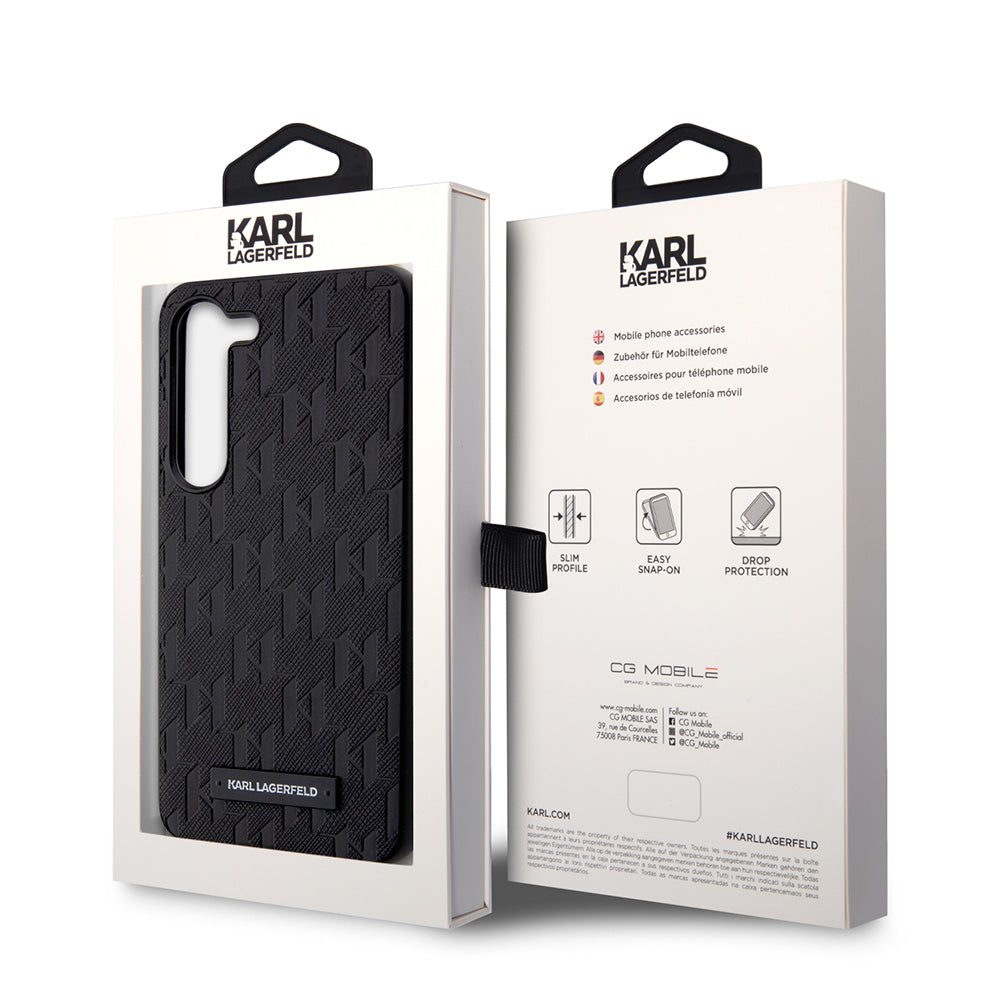 Ovitek za Samsung Galaxy S23 S911, Karl Lagerfeld, Saffiano Monogram Metal Logo, črn
