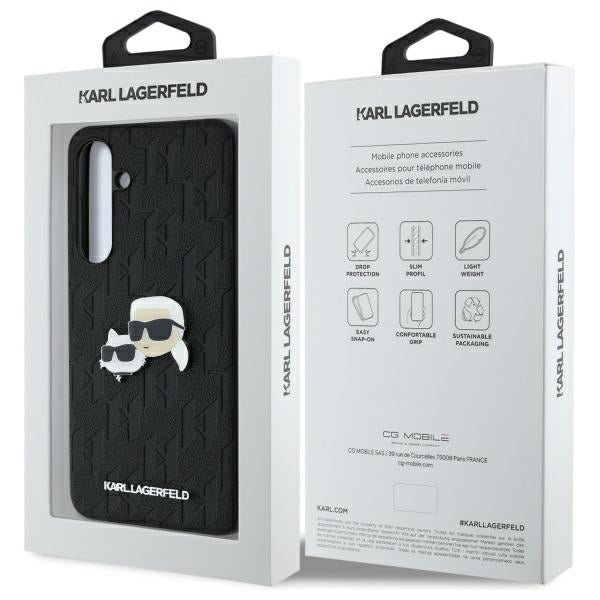 Ovitek za Samsung Galaxy S24 FE S721, Karl Lagerfeld, Monogram Karl & Choupette's Heads, Črna
