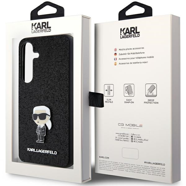 Ovitek za Samsung Galaxy S24+ S926, Karl Lagerfeld, Glitter Ikonik Karl Logo, črn