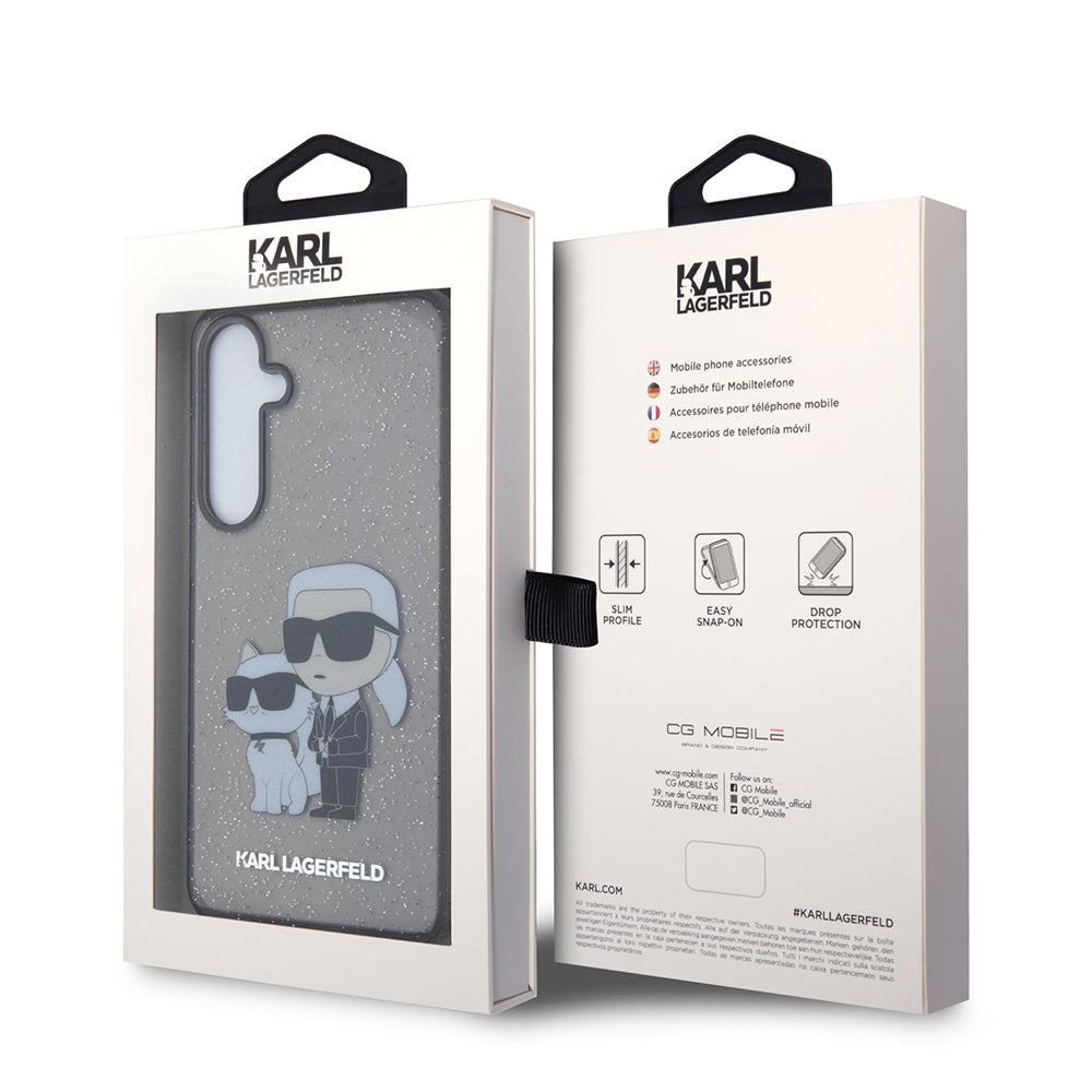 Ovitek za Samsung Galaxy S24+ S926, Karl Lagerfeld, Bleščeči Karl & Choupette, Črno prozoren