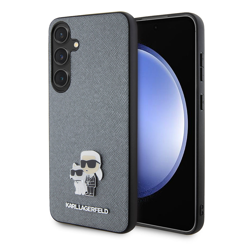 Ovitek za Samsung Galaxy S24+ S926, Karl Lagerfeld, Saffiano Karl & Choupette Metal, Siv