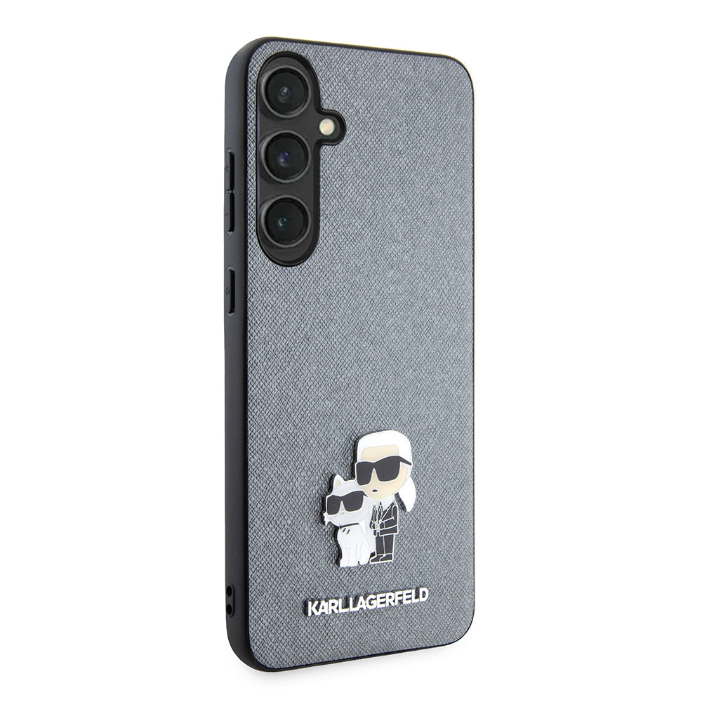 Ovitek za Samsung Galaxy S24+ S926, Karl Lagerfeld, Saffiano Karl & Choupette Metal, Siv