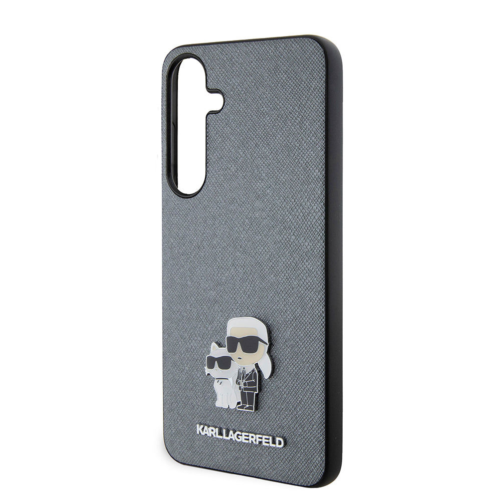 Ovitek za Samsung Galaxy S24+ S926, Karl Lagerfeld, Saffiano Karl & Choupette Metal, Siv