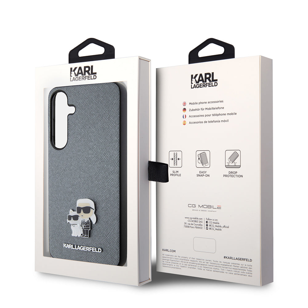 Ovitek za Samsung Galaxy S24+ S926, Karl Lagerfeld, Saffiano Karl & Choupette Metal, Siv