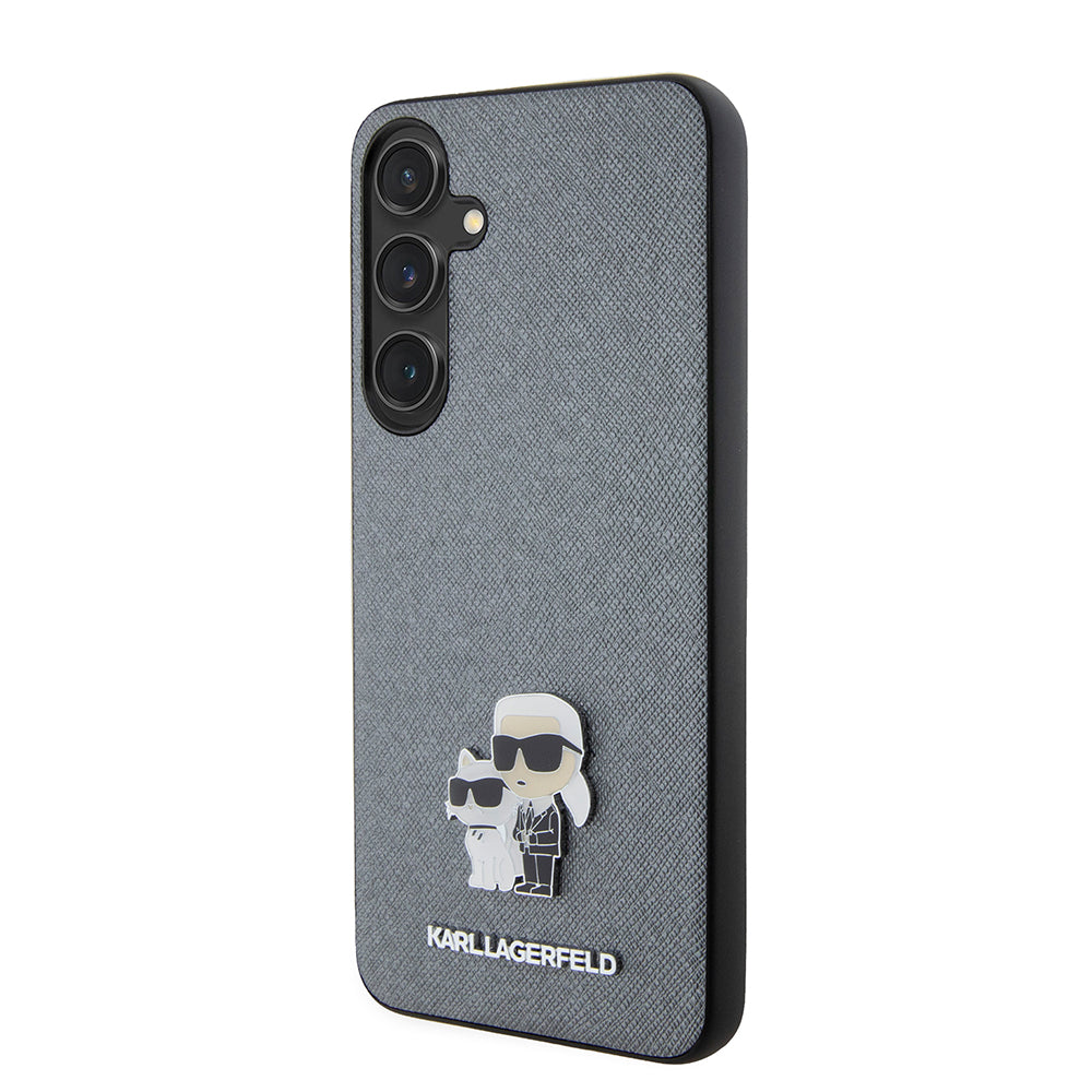 Ovitek za Samsung Galaxy S24+ S926, Karl Lagerfeld, Saffiano Karl & Choupette Metal, Siv