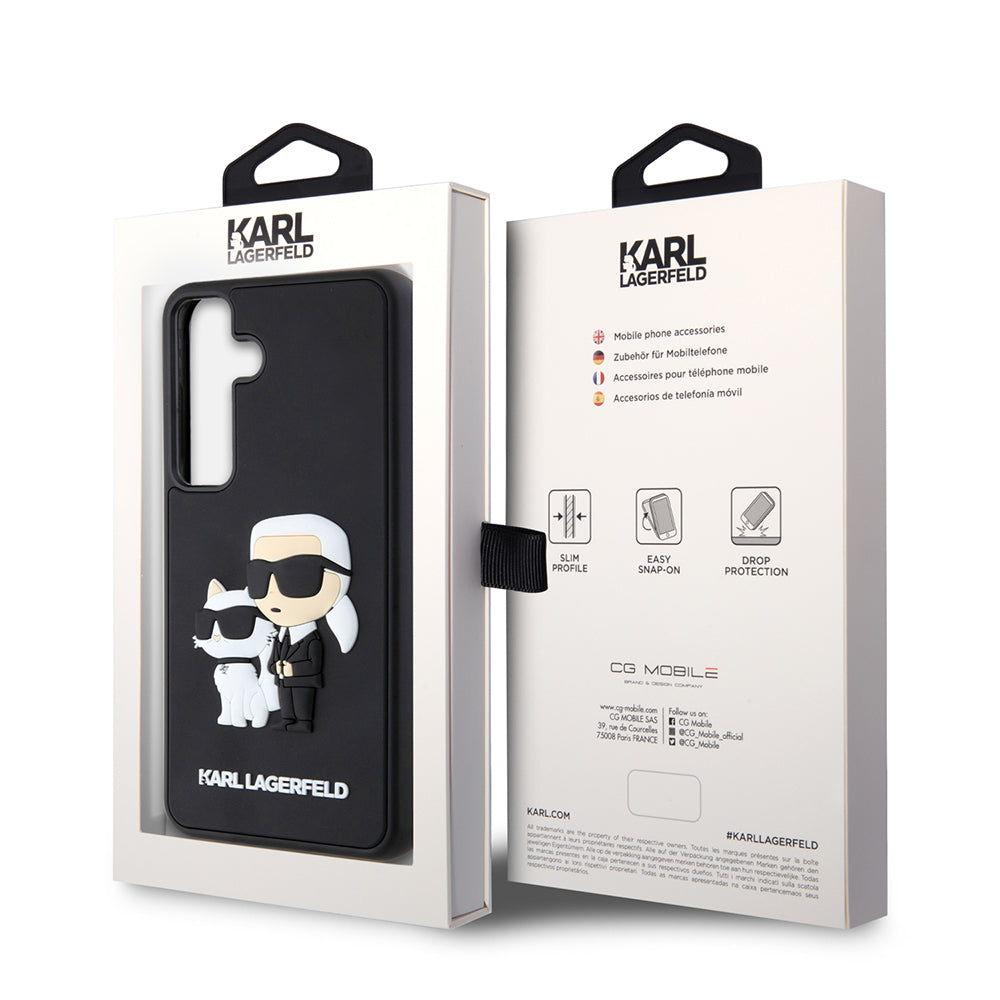 Ovitek za Samsung Galaxy S24 S921, Karl Lagerfeld, 3D Rubber Karl & Choupette, črn