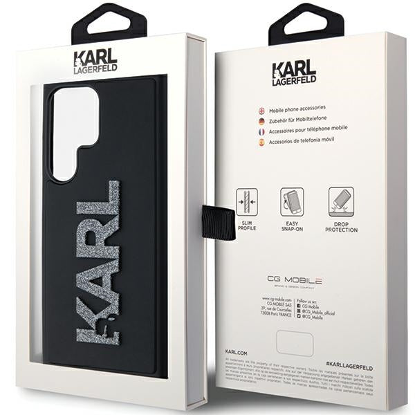 Case for Samsung Galaxy S24 Ultra S928, Karl Lagerfeld, 3D Rubber Glitter Logo, Black