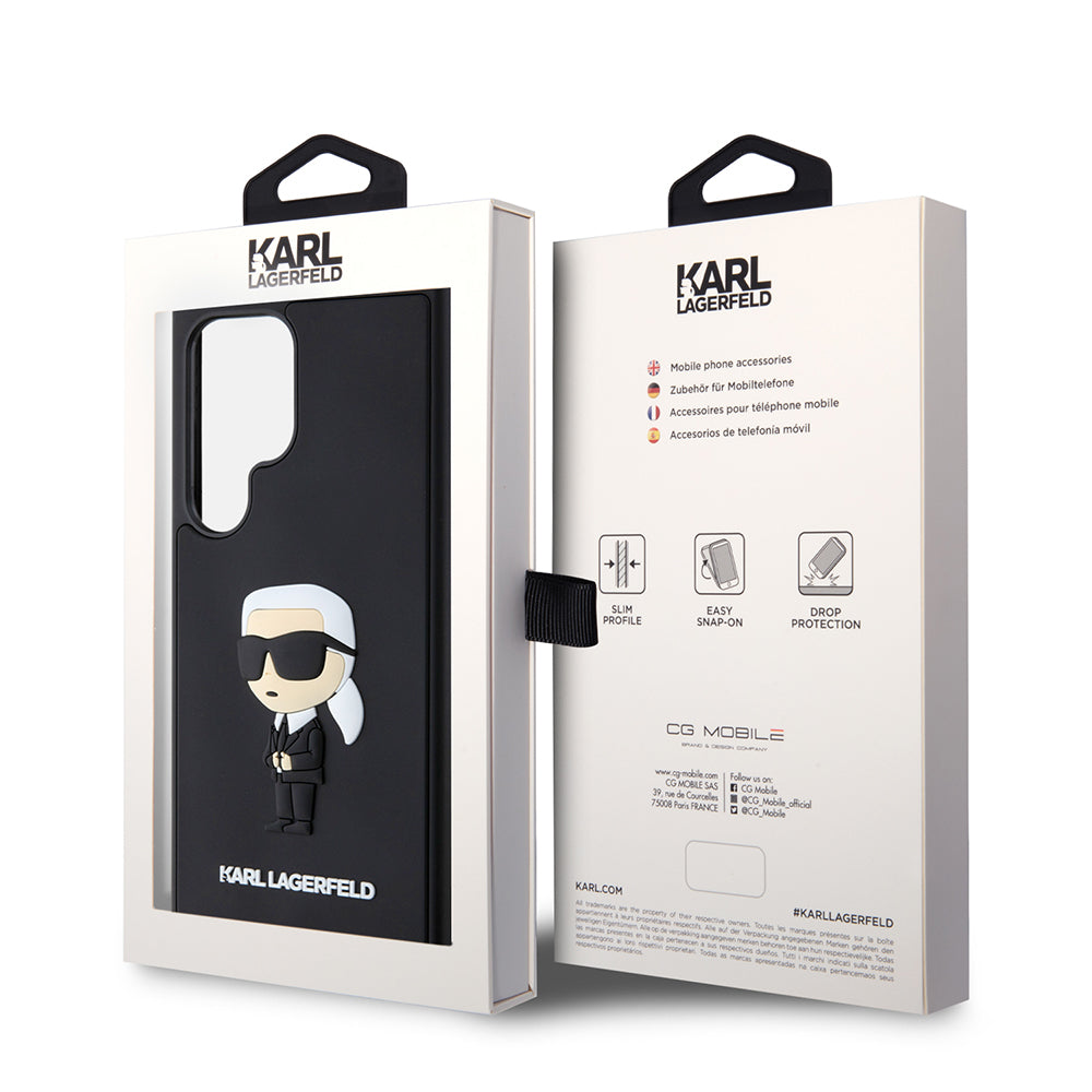 Ovitek za Samsung Galaxy S24 Ultra S928, Karl Lagerfeld, 3D Rubber Ikonik Karl, črn