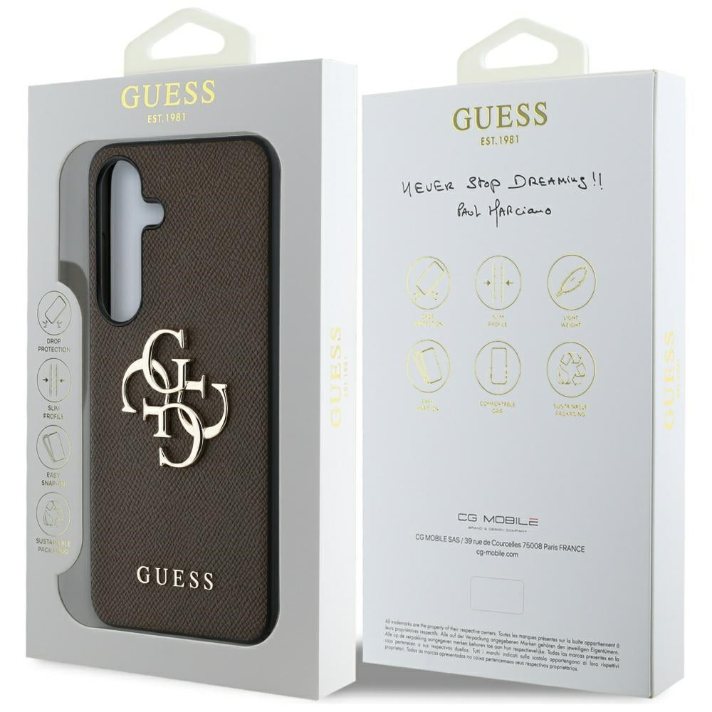 Ovitek za Samsung Galaxy S25+ S936, Guess, 4G Grained Big and Classic Logo, rjava