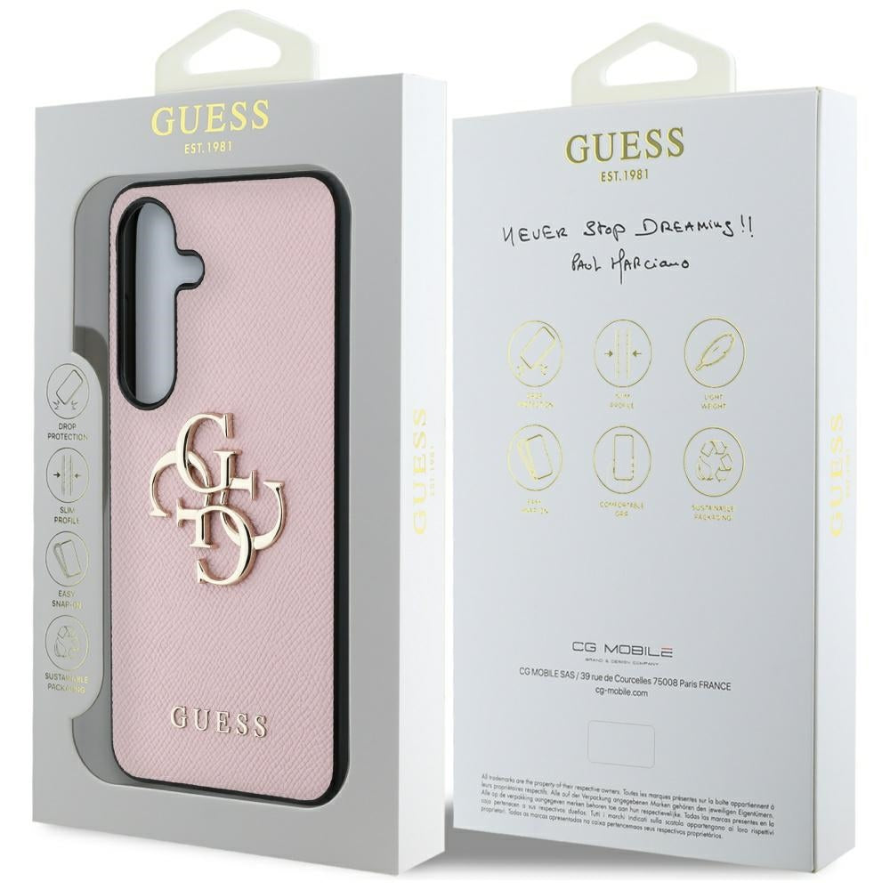 Ovitek za Samsung Galaxy S25+ S936, Guess, 4G Grained Big and Classic Logo, Roza