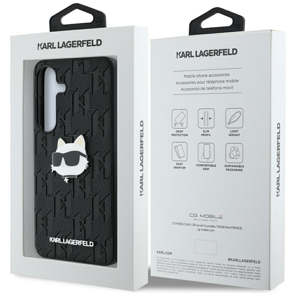 Ovitek za Samsung Galaxy S25+ S936, Karl Lagerfeld, Monogram Choupette's Head, črn