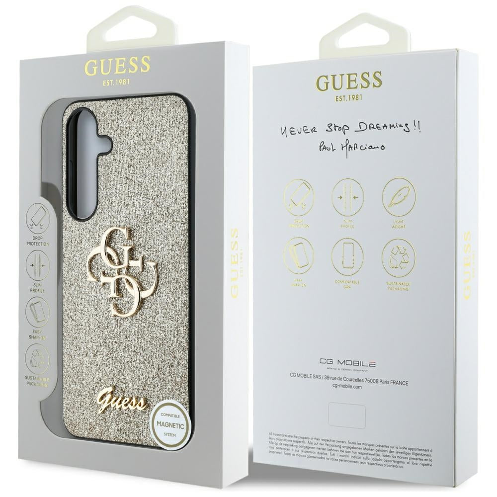 Ovitek za Samsung Galaxy S25 S931, Guess, Glitter Big 4G Script, Zlat.