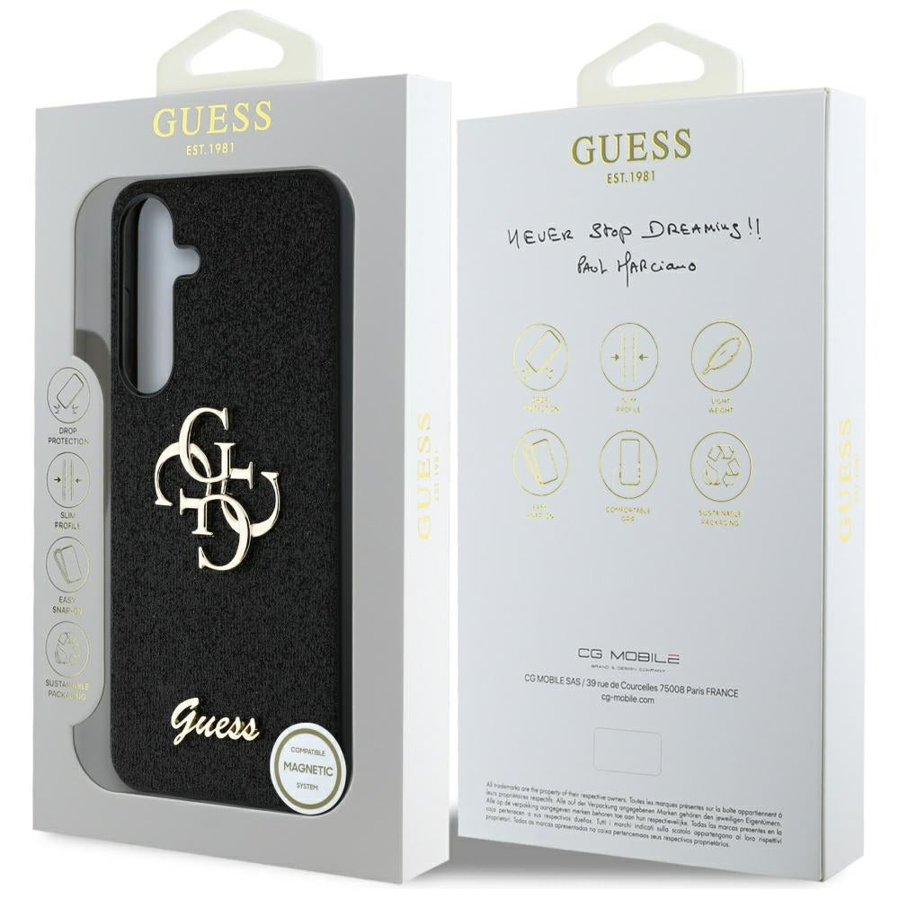 Ovitek za Samsung Galaxy S25 S931, Guess, Glitter Big 4G Script, črn
