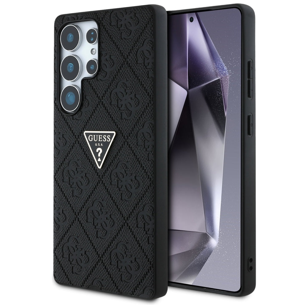 Ovitek za Samsung Galaxy S25 Ultra S938, Guess, Grained Hot Stamp 4G Triangle, Črn