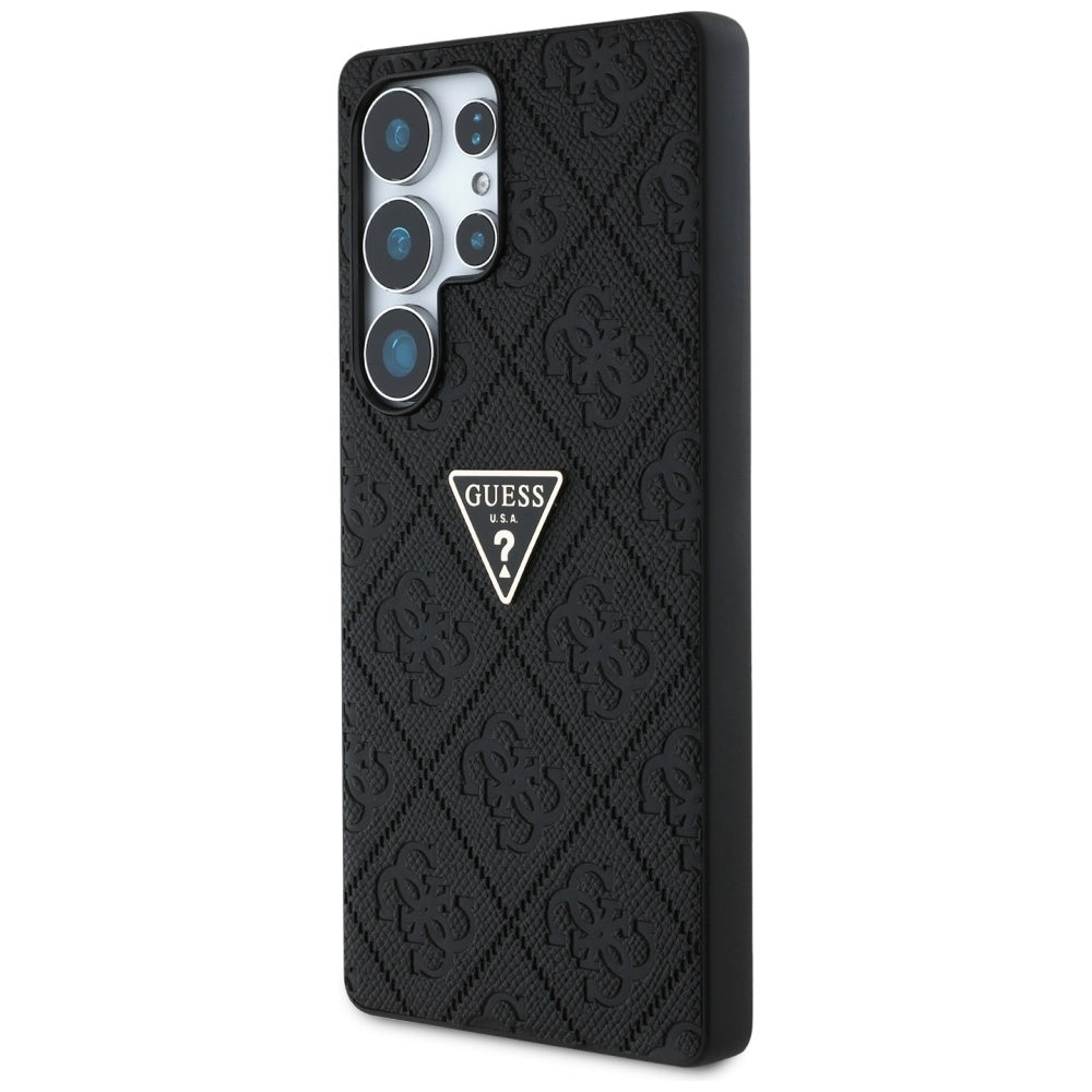 Ovitek za Samsung Galaxy S25 Ultra S938, Guess, Grained Hot Stamp 4G Triangle, Črn