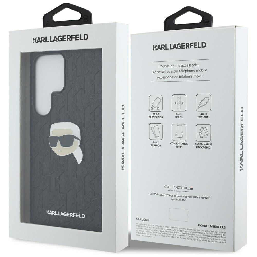 Ovitek za Samsung Galaxy S25 Ultra S938, Karl Lagerfeld, Monogram Karl's Head, Črna