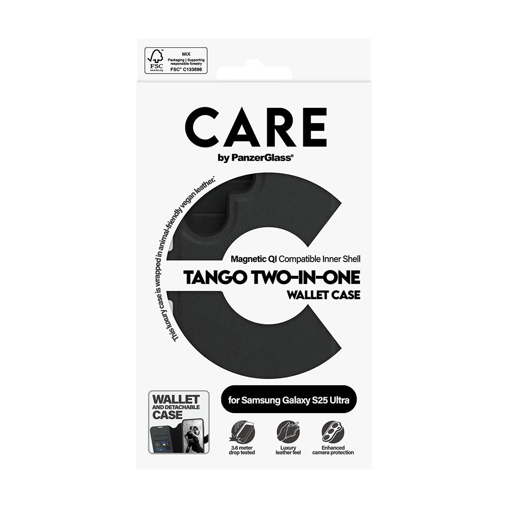 Ovitek za Samsung Galaxy S25 Ultra S938, PanzerGlass, Care Feature Tango Two-in-One, Črn