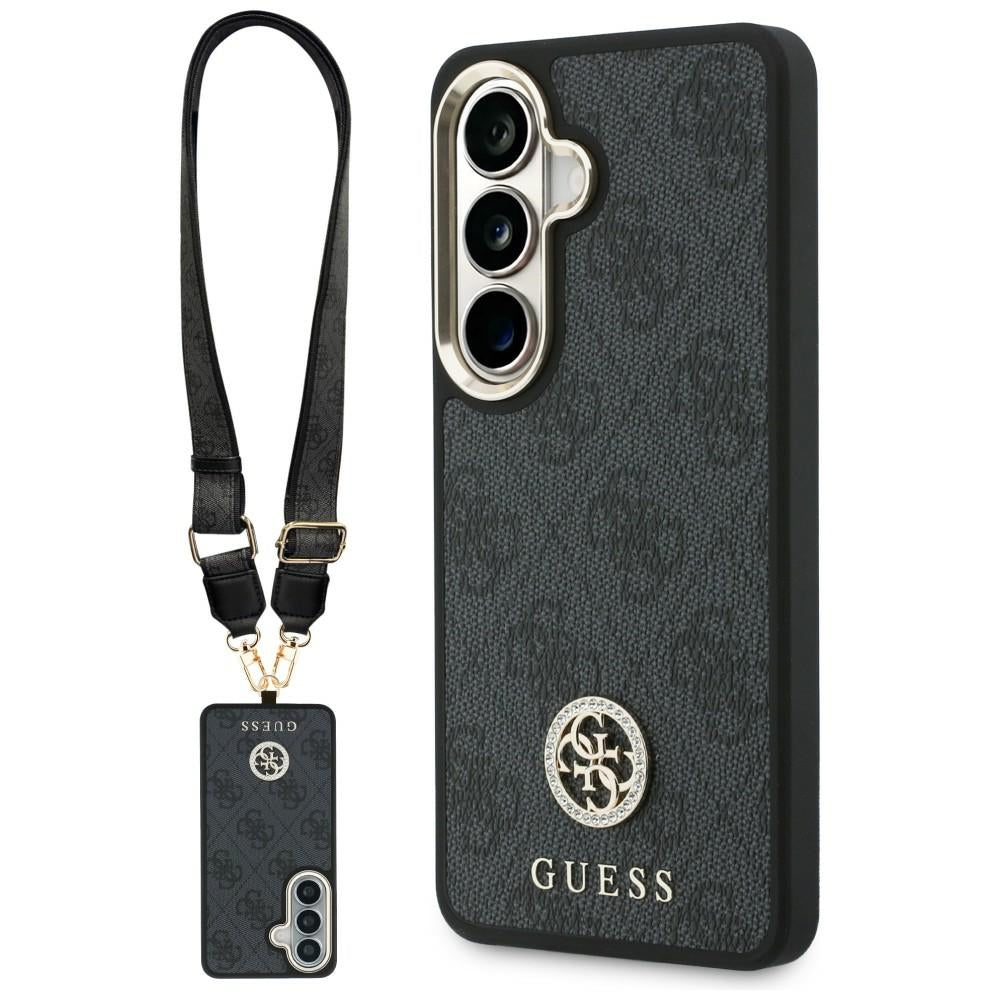 Ovitek za Samsung Galaxy S26 S942, GUESS, 4G Big Rhinestone Triangle Strap, črn