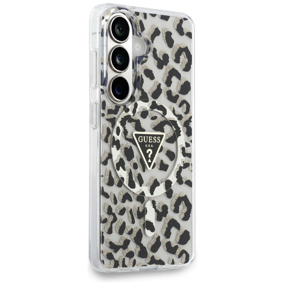 Ovitek MagSafe za Samsung Galaxy S26 S942, Guess, IML Leopard vzorec, črn