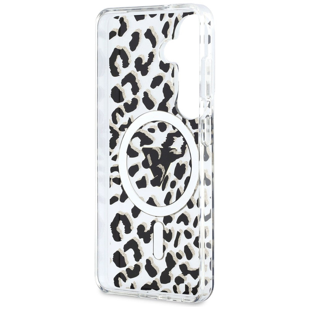 Ovitek MagSafe za Samsung Galaxy S26 S942, Guess, IML Leopard vzorec, črn