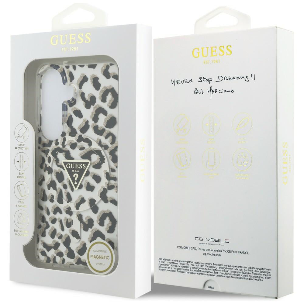 Ovitek MagSafe za Samsung Galaxy S26 S942, Guess, IML Leopard vzorec, črn