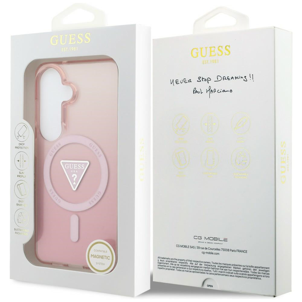 Ovitek MagSafe za Samsung Galaxy S26 S942, Guess, IML Gradient Triangle Logo, Roza