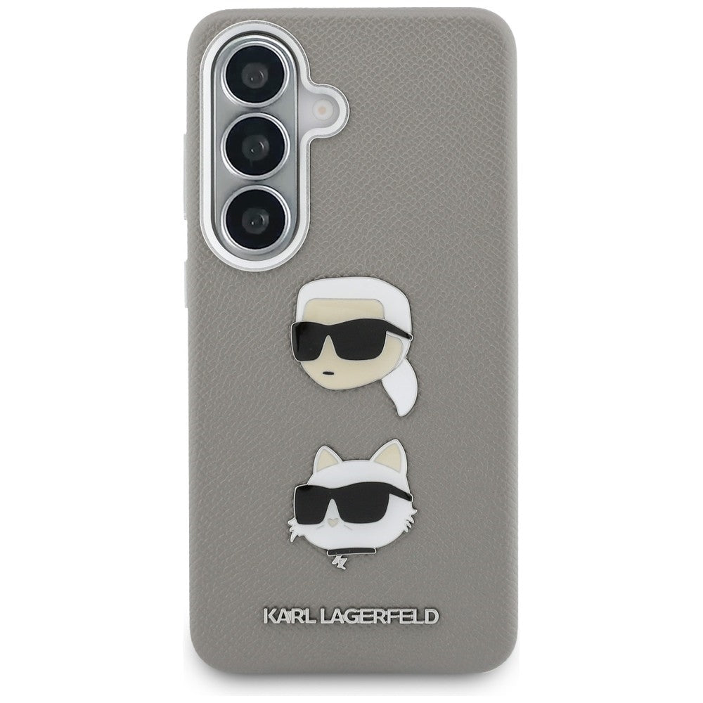 Ovitek za Samsung Galaxy S26 S942, Karl Lagerfeld, Saffiano Karl & Choupette's Head Pin, Siv