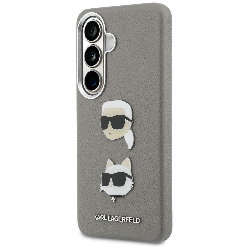 Ovitek za Samsung Galaxy S26 S942, Karl Lagerfeld, Saffiano Karl & Choupette's Head Pin, Siv