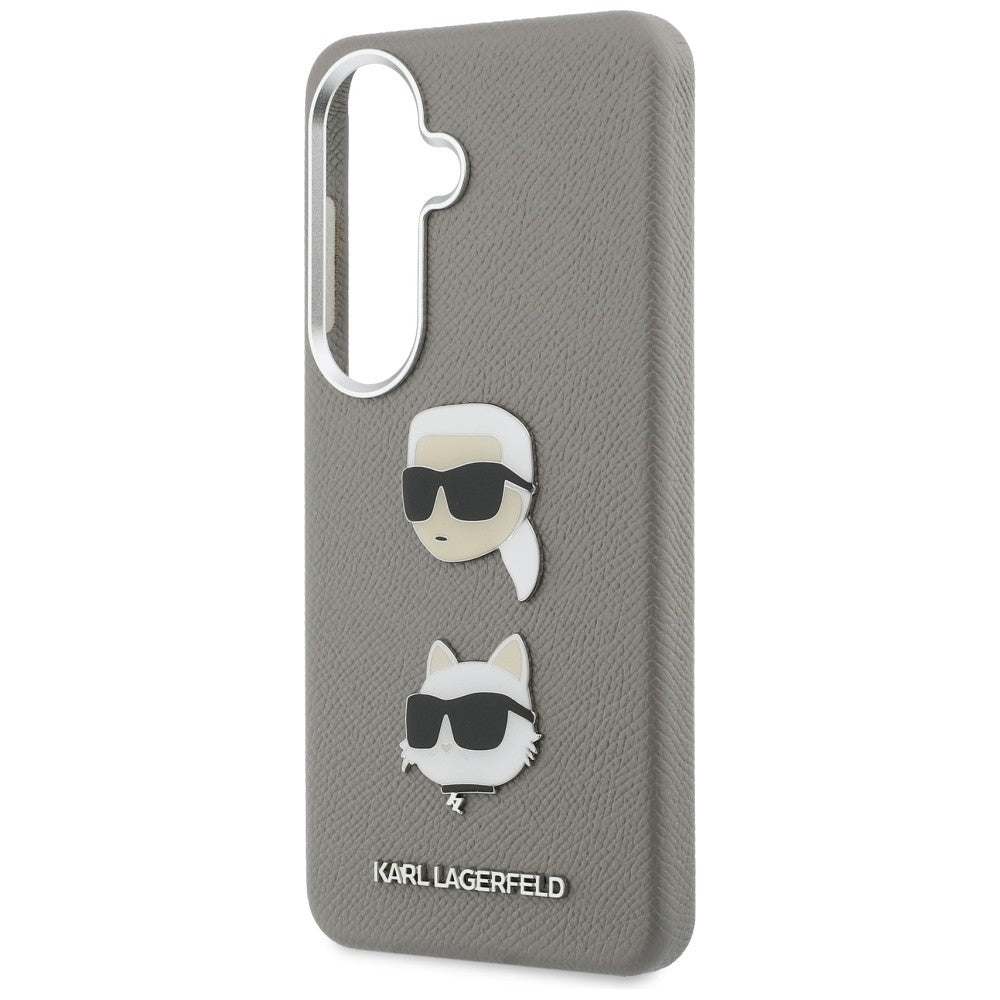 Ovitek za Samsung Galaxy S26 S942, Karl Lagerfeld, Saffiano Karl & Choupette's Head Pin, Siv