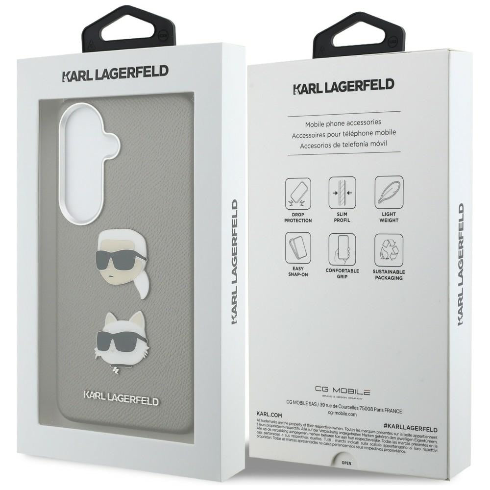 Ovitek za Samsung Galaxy S26 S942, Karl Lagerfeld, Saffiano Karl & Choupette's Head Pin, Siv