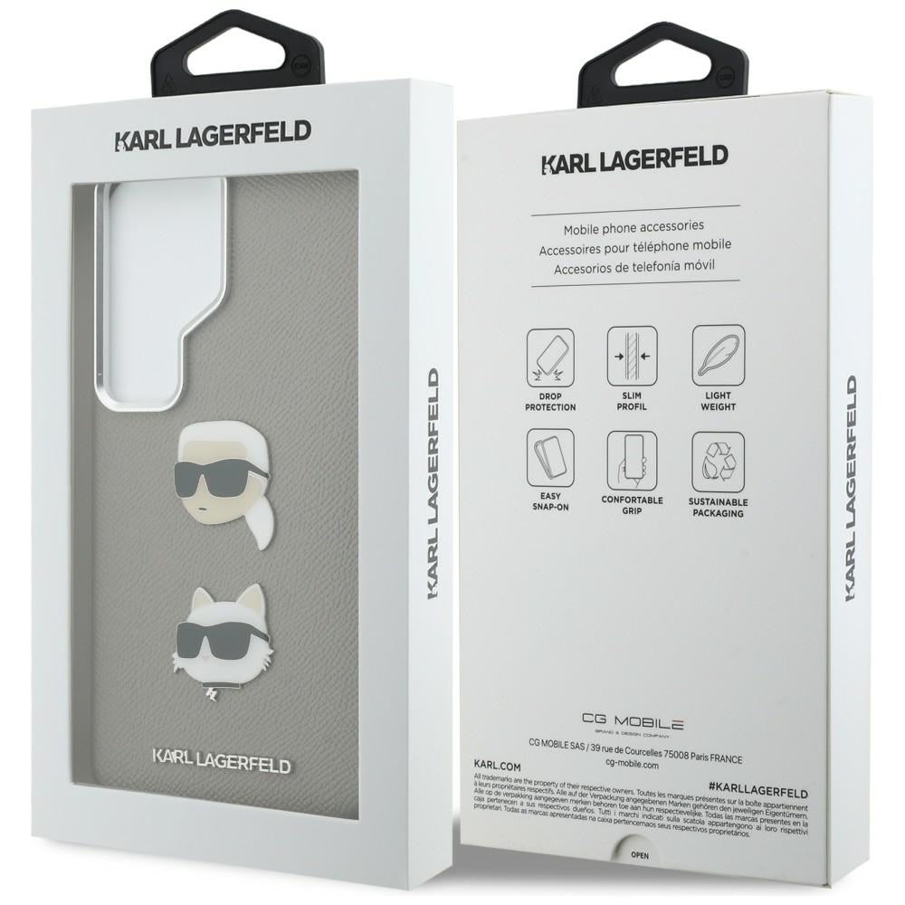 Ovitek za Samsung Galaxy S26 Ultra S948, Karl Lagerfeld, Saffiano Karl & Choupette's Head Pin, Siv