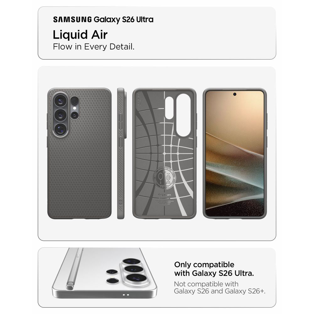 Ovitek za Samsung Galaxy S26 Ultra S948, Spigen, Liquid Air, Siva ACS11205