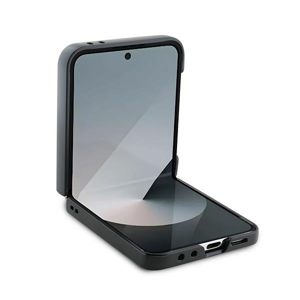 Ovitek za Samsung Galaxy Z Flip7 FE F761 / Z Flip6 F741, Karl Lagerfeld, Saffiano Karl & Choupette Metal, črn