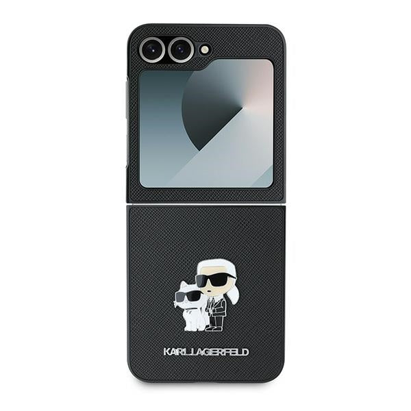 Ovitek za Samsung Galaxy Z Flip7 FE F761 / Z Flip6 F741, Karl Lagerfeld, Saffiano Karl & Choupette Metal, črn