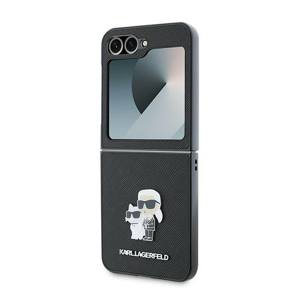 Ovitek za Samsung Galaxy Z Flip7 FE F761 / Z Flip6 F741, Karl Lagerfeld, Saffiano Karl & Choupette Metal, črn
