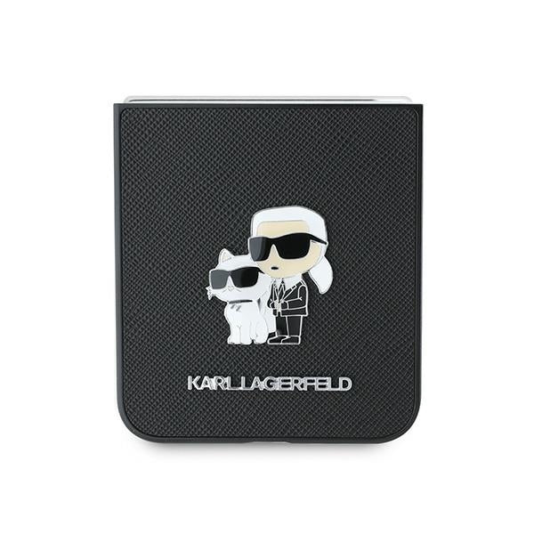 Ovitek za Samsung Galaxy Z Flip7 FE F761 / Z Flip6 F741, Karl Lagerfeld, Saffiano Karl & Choupette Metal, črn