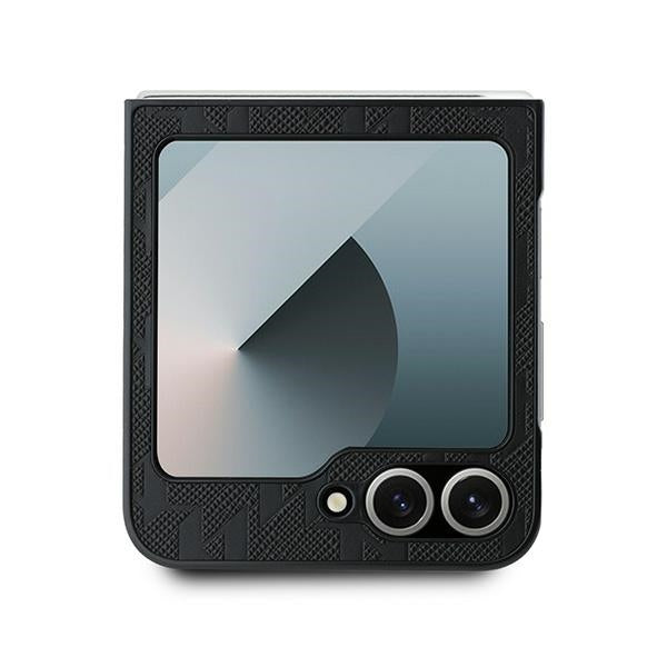 Ovitek za Samsung Galaxy Z Flip7 FE F761 / Z Flip6 F741, Karl Lagerfeld, Saffiano Monogram Karl's Head Metal, črn