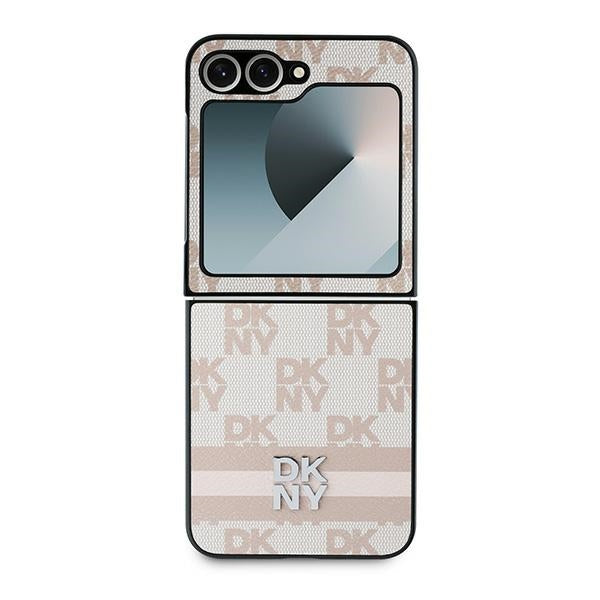 Ovitek za Samsung Galaxy Z Flip7 FE F761 / Z Flip6 F741, DKNY, potiskan vzorec karo črt, roza