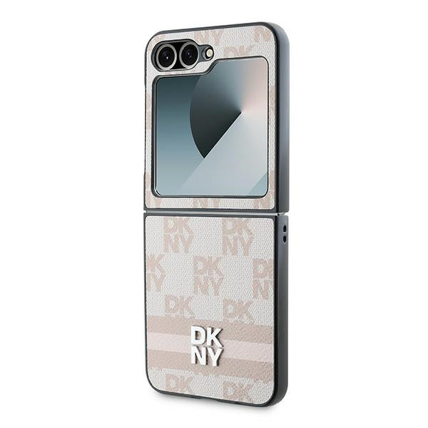 Ovitek za Samsung Galaxy Z Flip7 FE F761 / Z Flip6 F741, DKNY, potiskan vzorec karo črt, roza