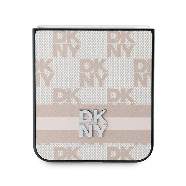 Ovitek za Samsung Galaxy Z Flip7 FE F761 / Z Flip6 F741, DKNY, potiskan vzorec karo črt, roza